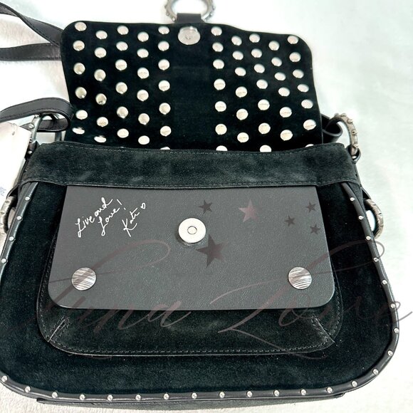 ZADIG & VOLTAIRE Kate Moss Studded Suede Crossbody/Shoulder Bag In Black NWT - Picture 8 of 13